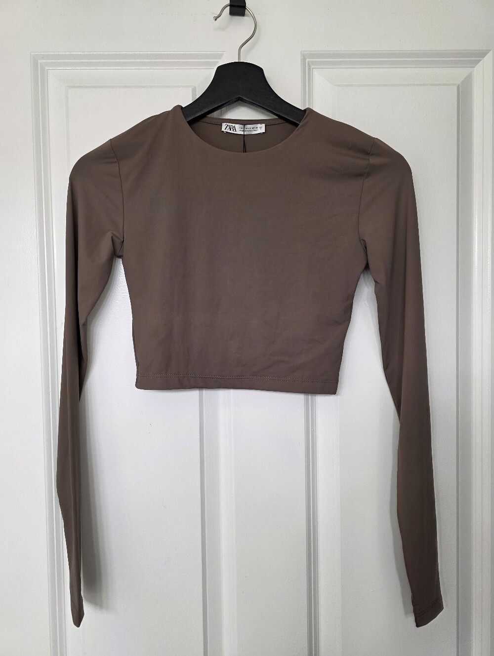 Zara Taupe Long-Sleeve Cropped Top